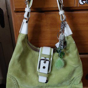 Green leather coach handbag